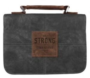 Strong and Courageous Faux Leather Bible Cover, Gray, Large